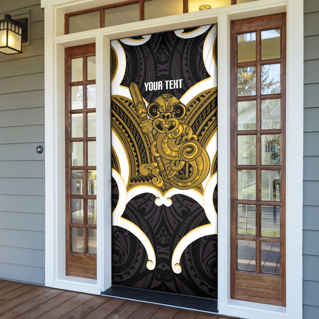 Kowhai Aotearoa Atua Tumatauenga Personalised Door Cover Maori God Of War Tiki With Taiaha LT14 - Polynesian Pride
