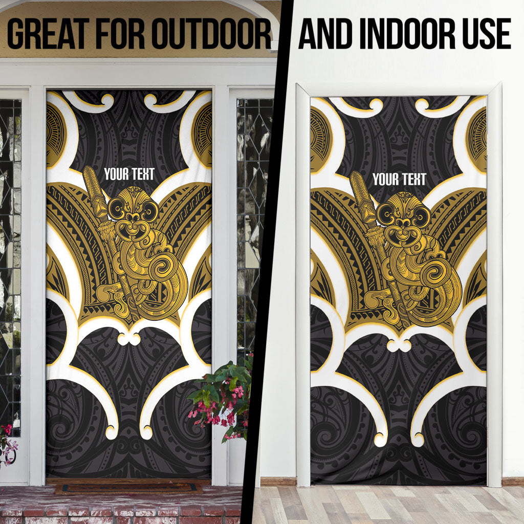 Kowhai Aotearoa Atua Tumatauenga Personalised Door Cover Maori God Of War Tiki With Taiaha LT14 - Polynesian Pride