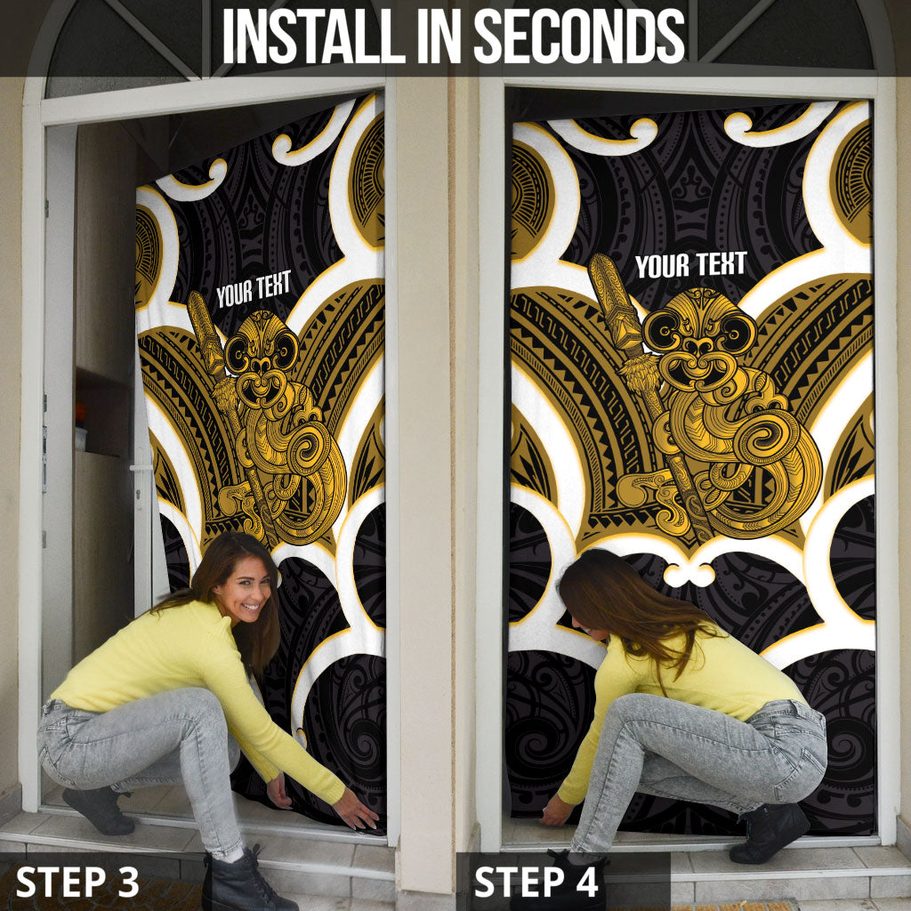 Kowhai Aotearoa Atua Tumatauenga Personalised Door Cover Maori God Of War Tiki With Taiaha LT14 - Polynesian Pride