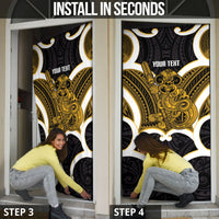 Kowhai Aotearoa Atua Tumatauenga Personalised Door Cover Maori God Of War Tiki With Taiaha LT14 - Polynesian Pride