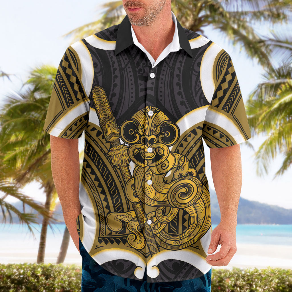 Kowhai Aotearoa Atua Tumatauenga Personalised Hawaiian Shirt Maori God Of War Tiki With Taiaha LT14 - Polynesian Pride