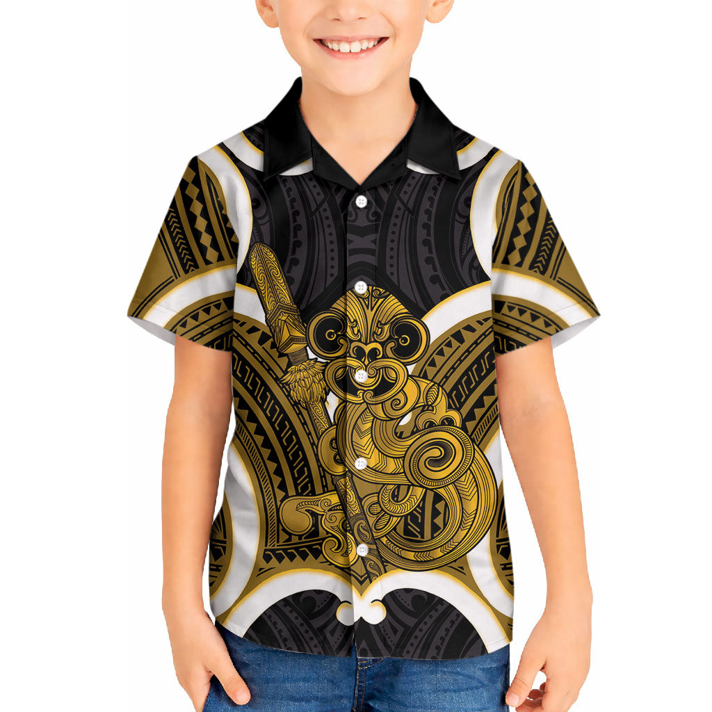Kowhai Aotearoa Atua Tumatauenga Personalised Hawaiian Shirt Maori God Of War Tiki With Taiaha LT14 - Polynesian Pride