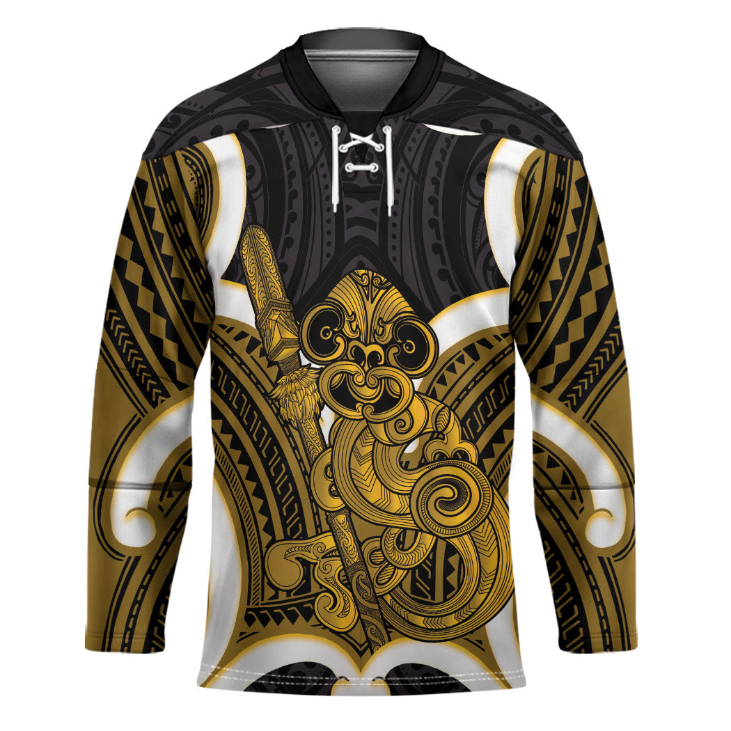 Kowhai Aotearoa Atua Tumatauenga Personalised Hockey Jersey Maori God Of War Tiki With Taiaha LT14 Unisex Yellow - Polynesian Pride