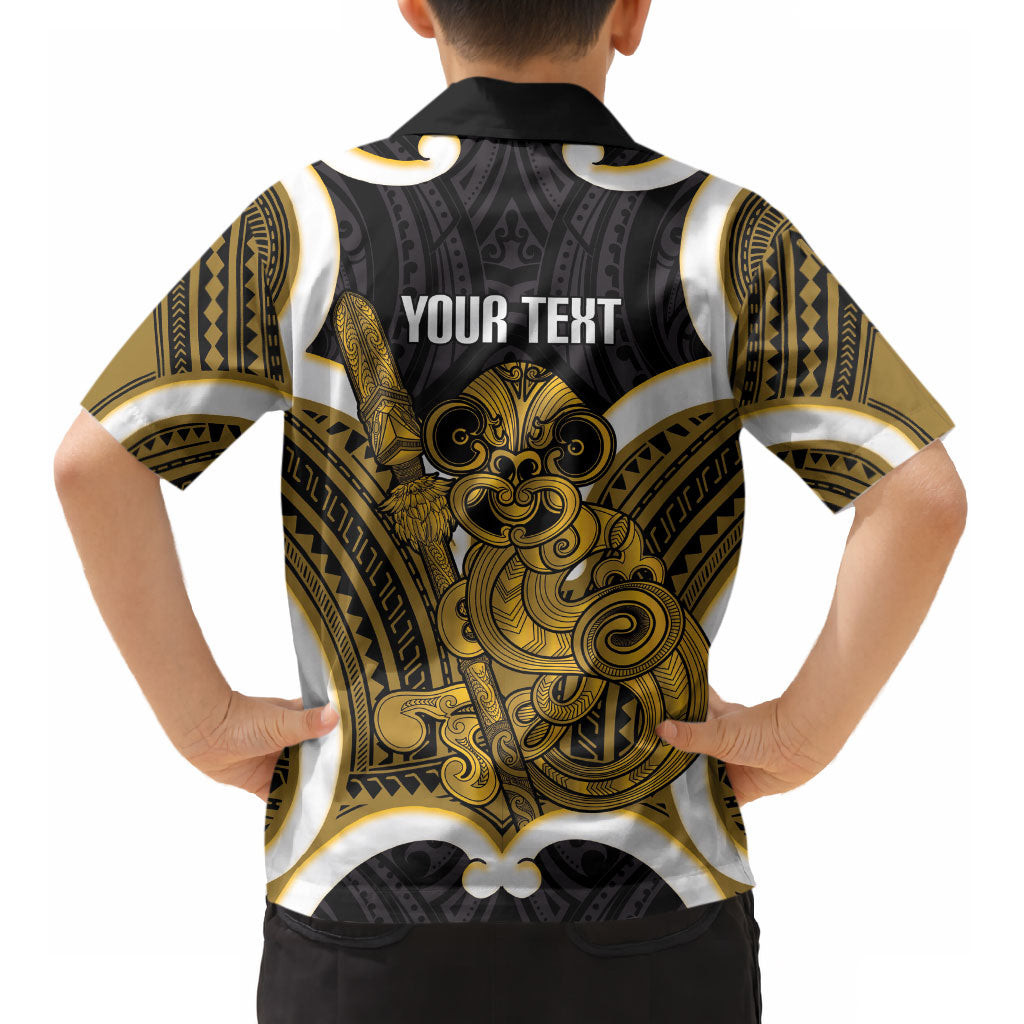 Kowhai Aotearoa Atua Tumatauenga Personalised Kid Hawaiian Shirt Maori God Of War Tiki With Taiaha LT14 - Polynesian Pride
