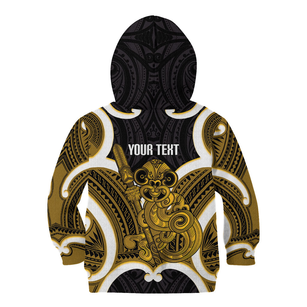 Kowhai Aotearoa Atua Tumatauenga Personalised Kid Hoodie Maori God Of War Tiki With Taiaha LT14 - Polynesian Pride