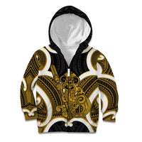 Kowhai Aotearoa Atua Tumatauenga Personalised Kid Hoodie Maori God Of War Tiki With Taiaha LT14 Zip Hoodie Yellow - Polynesian Pride