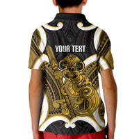 Kowhai Aotearoa Atua Tumatauenga Personalised Kid Polo Shirt Maori God Of War Tiki With Taiaha LT14 - Polynesian Pride