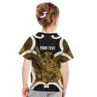 Kowhai Aotearoa Atua Tumatauenga Personalised Kid T Shirt Maori God Of War Tiki With Taiaha LT14 - Polynesian Pride