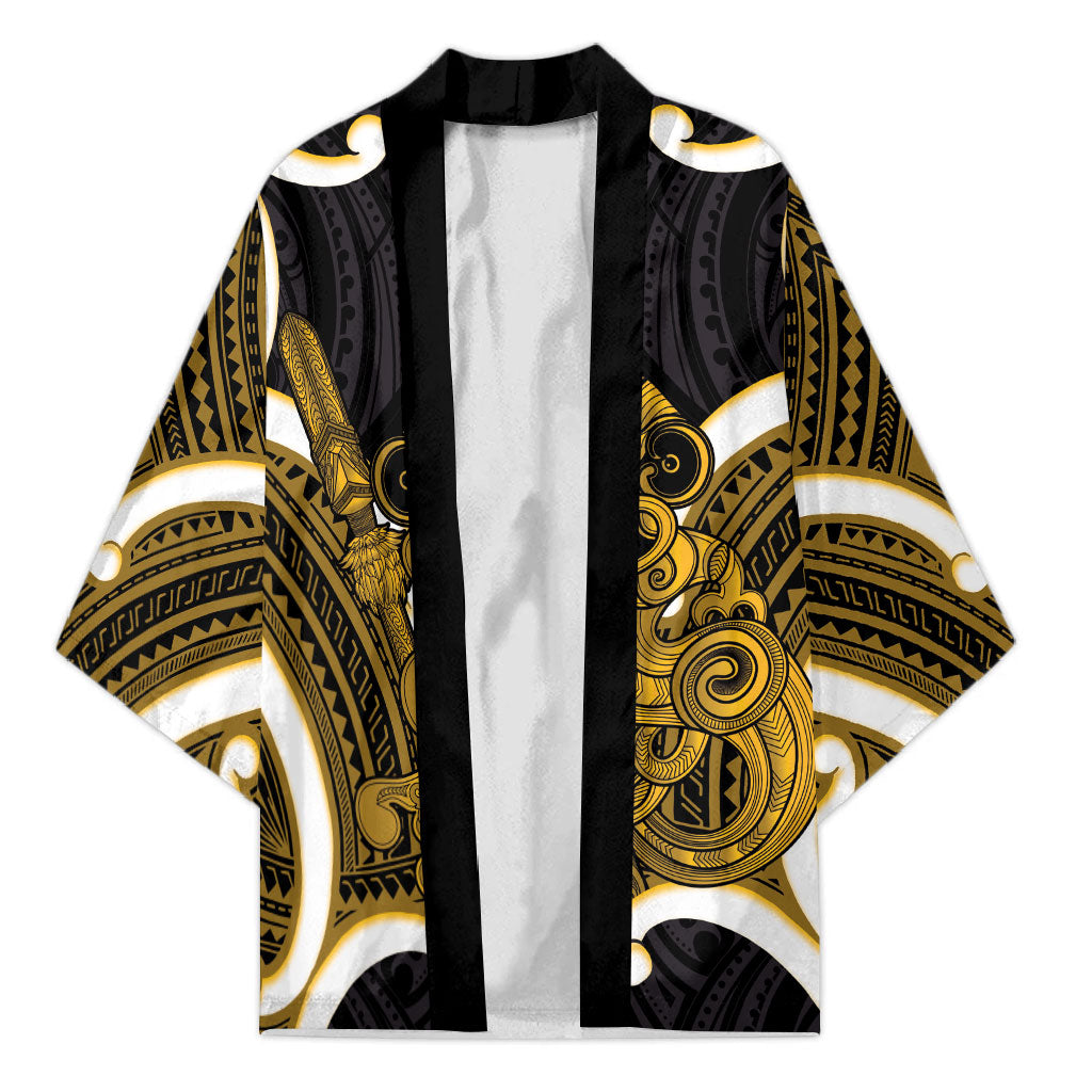 Kowhai Aotearoa Atua Tumatauenga Personalised Kimono Maori God Of War Tiki With Taiaha LT14 Unisex Yellow - Polynesian Pride