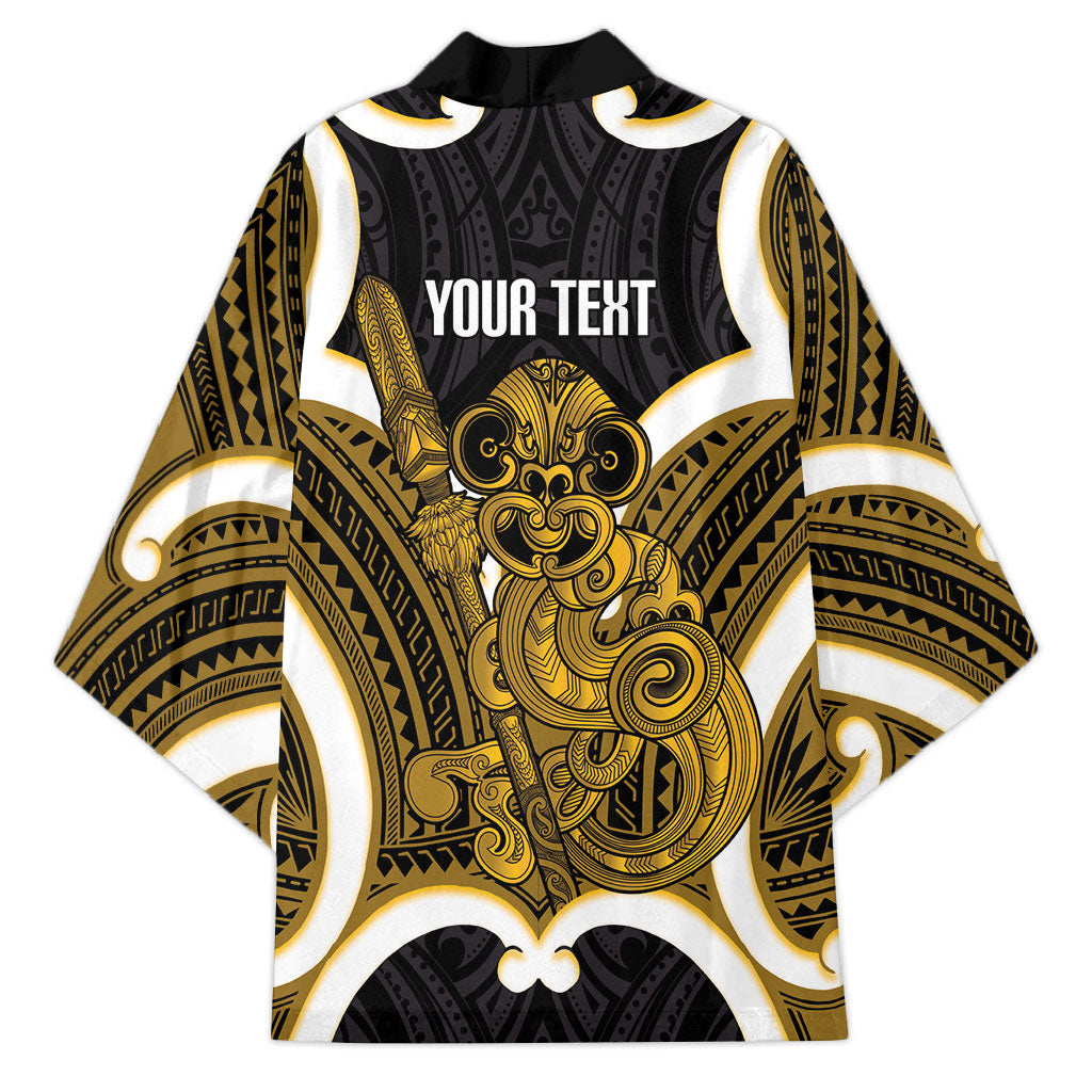 Kowhai Aotearoa Atua Tumatauenga Personalised Kimono Maori God Of War Tiki With Taiaha LT14 - Polynesian Pride