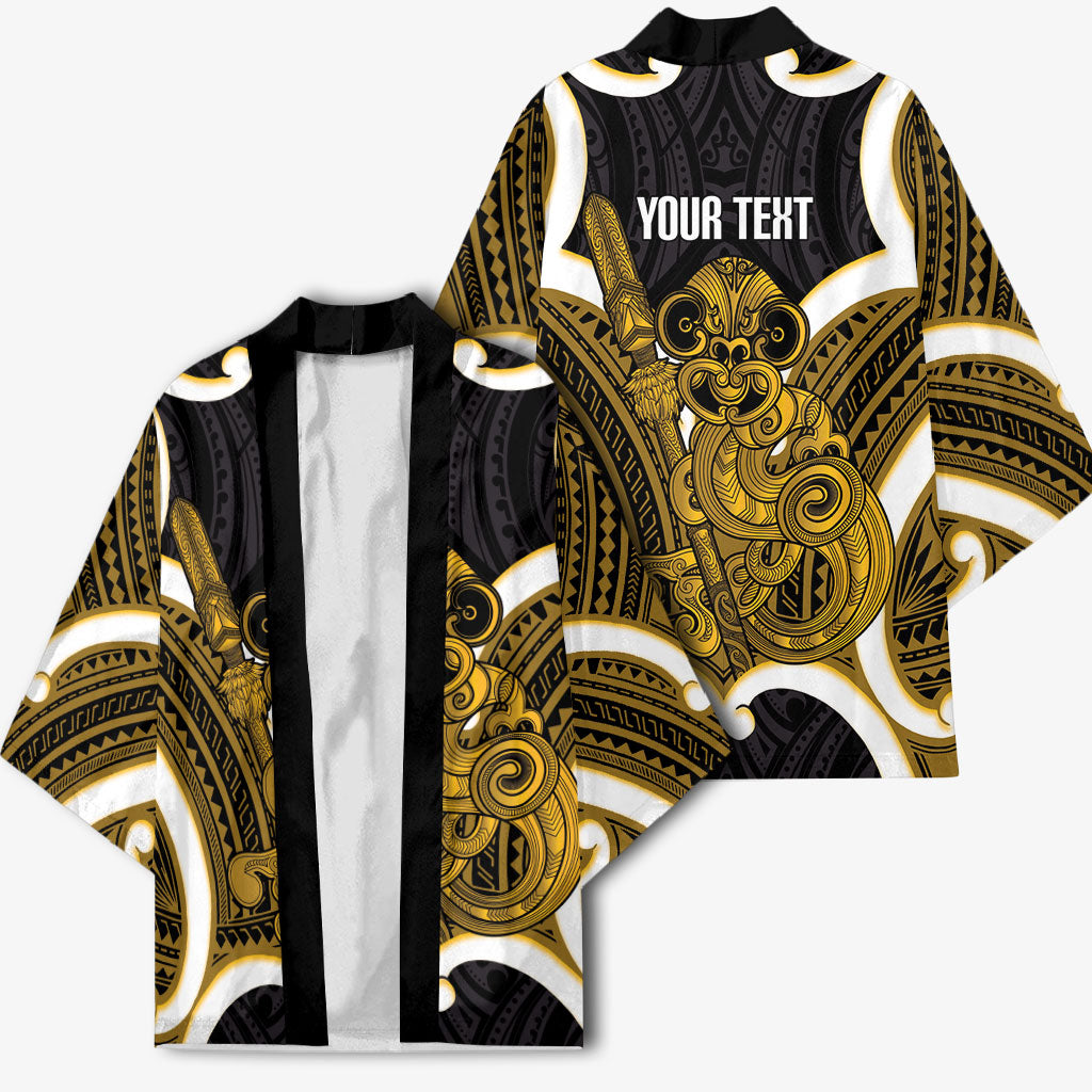 Kowhai Aotearoa Atua Tumatauenga Personalised Kimono Maori God Of War Tiki With Taiaha LT14 - Polynesian Pride