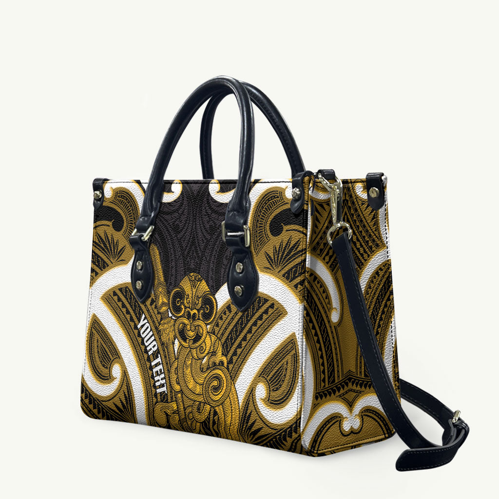 Kowhai Aotearoa Atua Tumatauenga Personalised Leather Bag Maori God Of War Tiki With Taiaha LT14 Yellow - Polynesian Pride