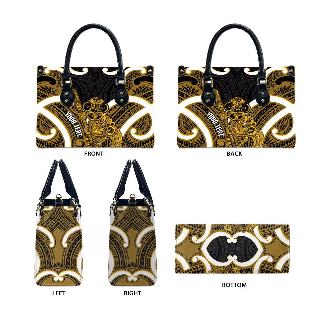 Kowhai Aotearoa Atua Tumatauenga Personalised Leather Bag Maori God Of War Tiki With Taiaha LT14 - Polynesian Pride