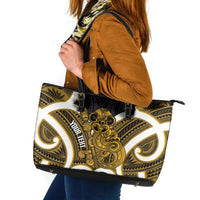 Kowhai Aotearoa Atua Tumatauenga Personalised Leather Tote Bag Maori God Of War Tiki With Taiaha LT14 Yellow - Polynesian Pride