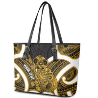 Kowhai Aotearoa Atua Tumatauenga Personalised Leather Tote Bag Maori God Of War Tiki With Taiaha LT14 - Polynesian Pride