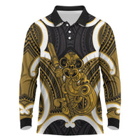 Kowhai Aotearoa Atua Tumatauenga Personalised Long Sleeve Polo Shirt Maori God Of War Tiki With Taiaha LT14 Yellow - Polynesian Pride