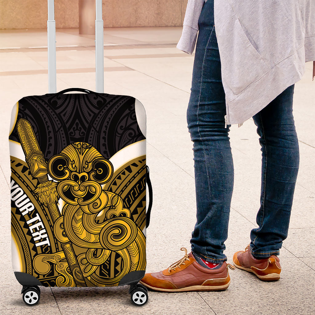 Kowhai Aotearoa Atua Tumatauenga Personalised Luggage Cover Maori God Of War Tiki With Taiaha LT14 Yellow - Polynesian Pride