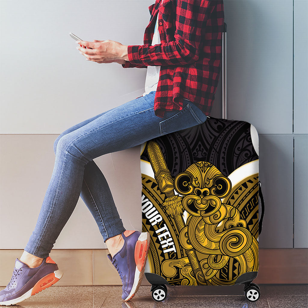 Kowhai Aotearoa Atua Tumatauenga Personalised Luggage Cover Maori God Of War Tiki With Taiaha LT14 - Polynesian Pride