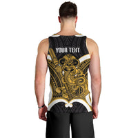 Kowhai Aotearoa Atua Tumatauenga Personalised Men Tank Top Maori God Of War Tiki With Taiaha LT14 - Polynesian Pride