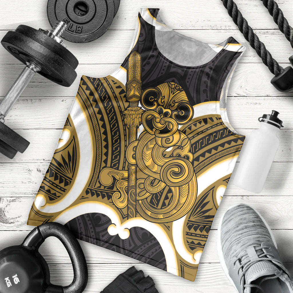 Kowhai Aotearoa Atua Tumatauenga Personalised Men Tank Top Maori God Of War Tiki With Taiaha LT14 - Polynesian Pride