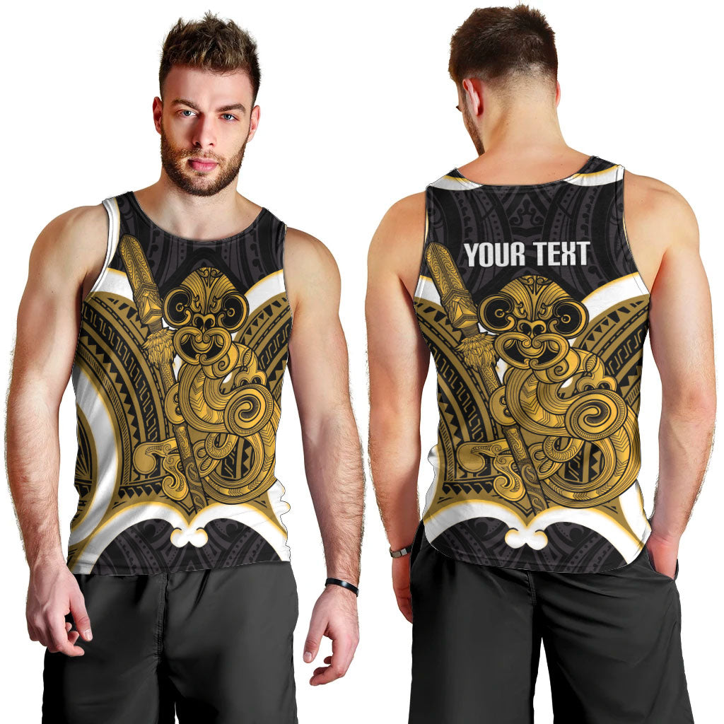 Kowhai Aotearoa Atua Tumatauenga Personalised Men Tank Top Maori God Of War Tiki With Taiaha LT14 - Polynesian Pride