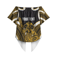 Kowhai Aotearoa Atua Tumatauenga Personalised Off Shoulder Wrap Waist Top Maori God Of War Tiki With Taiaha LT14 - Polynesian Pride