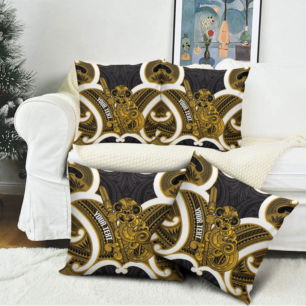 Kowhai Aotearoa Atua Tumatauenga Personalised Pillow Cover Maori God Of War Tiki With Taiaha LT14 - Polynesian Pride