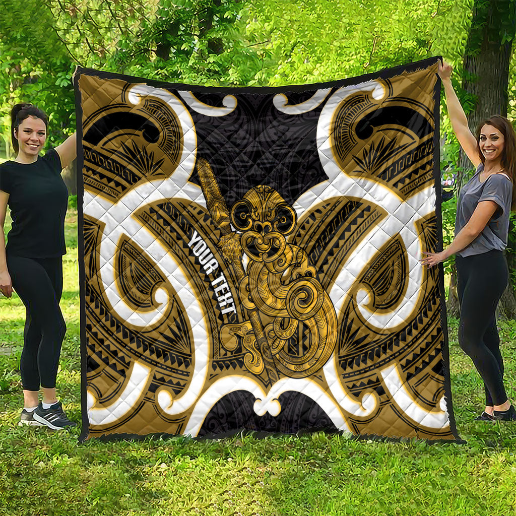 Kowhai Aotearoa Atua Tumatauenga Personalised Quilt Maori God Of War Tiki With Taiaha LT14 - Polynesian Pride