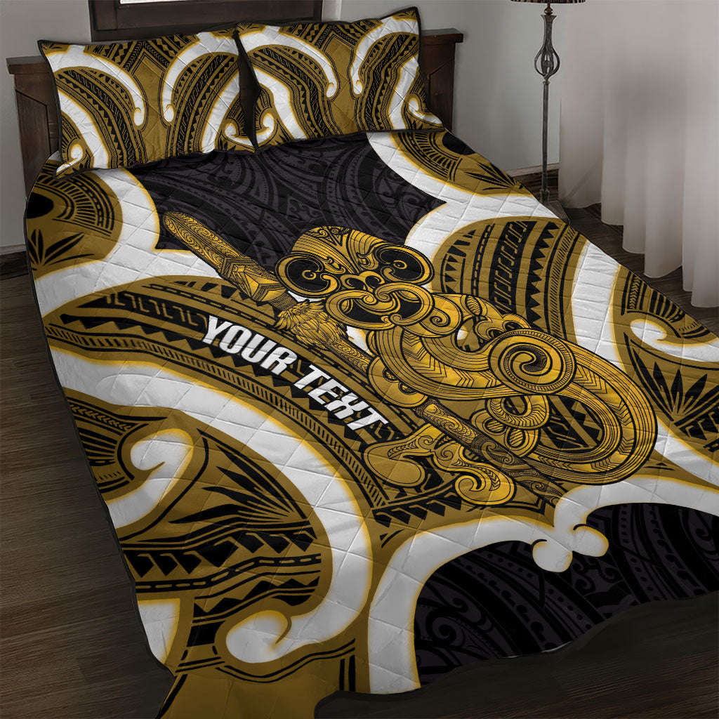 Kowhai Aotearoa Atua Tumatauenga Personalised Quilt Bed Set Maori God Of War Tiki With Taiaha LT14 Yellow - Polynesian Pride
