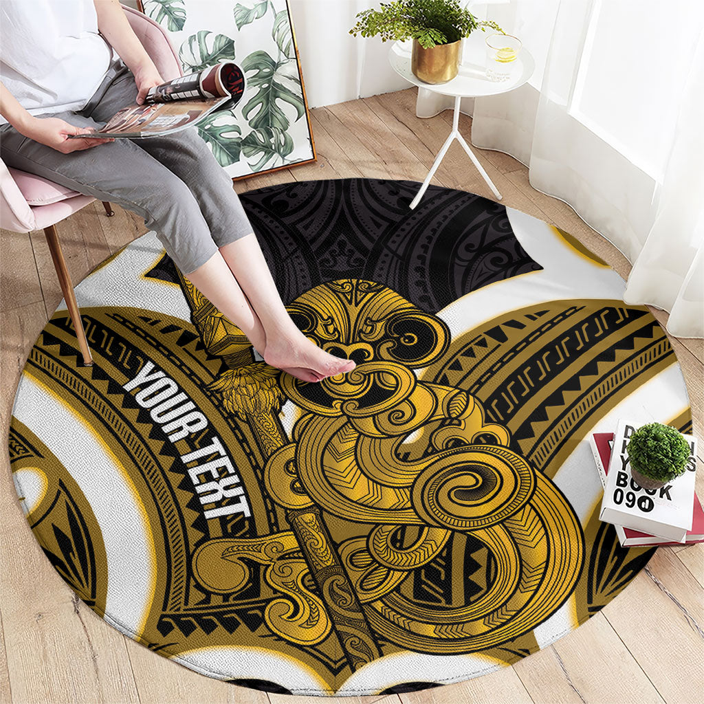 Kowhai Aotearoa Atua Tumatauenga Personalised Round Carpet Maori God Of War Tiki With Taiaha LT14 - Polynesian Pride
