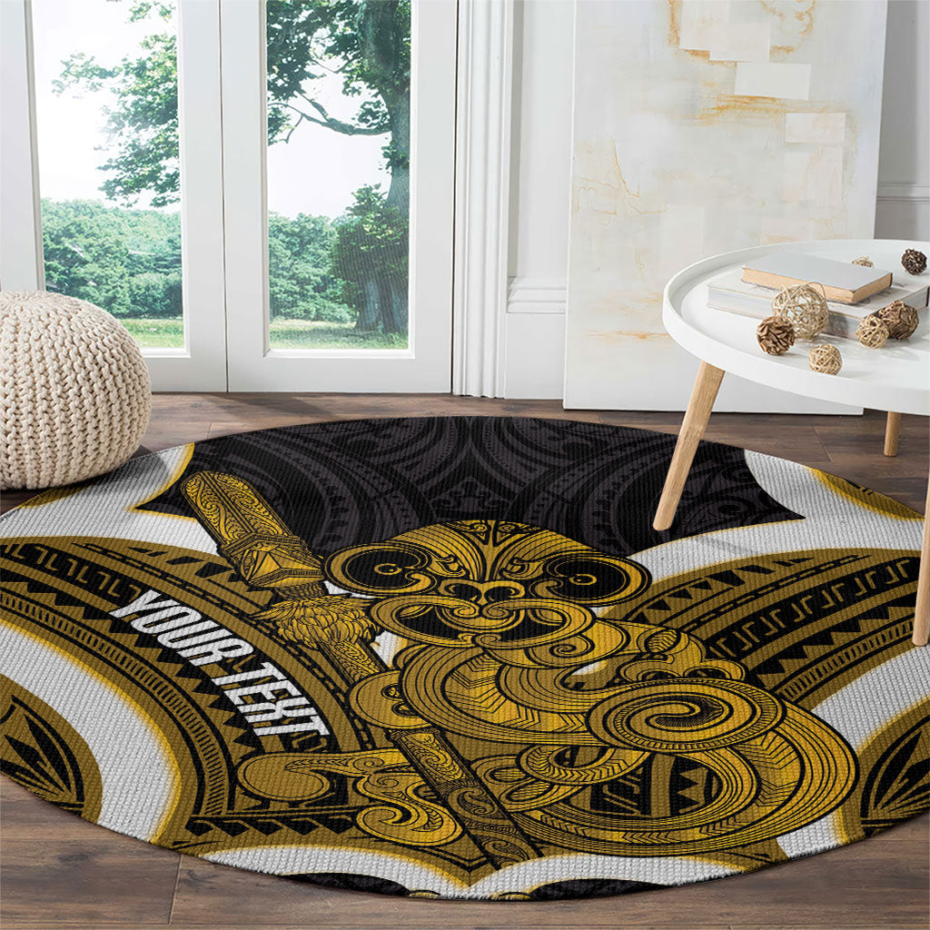 Kowhai Aotearoa Atua Tumatauenga Personalised Round Carpet Maori God Of War Tiki With Taiaha LT14 - Polynesian Pride