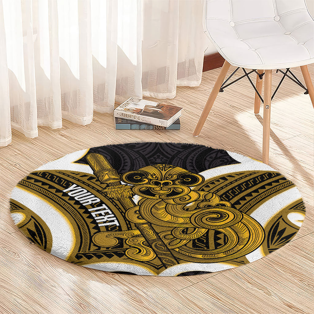 Kowhai Aotearoa Atua Tumatauenga Personalised Round Carpet Maori God Of War Tiki With Taiaha LT14 - Polynesian Pride
