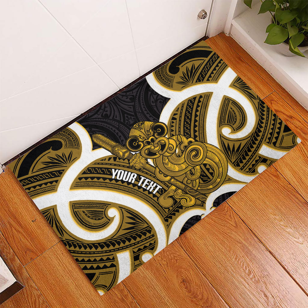 Kowhai Aotearoa Atua Tumatauenga Personalised Rubber Doormat Maori God Of War Tiki With Taiaha LT14 - Polynesian Pride