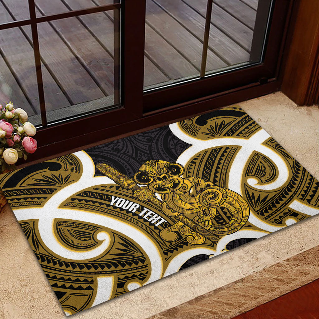 Kowhai Aotearoa Atua Tumatauenga Personalised Rubber Doormat Maori God Of War Tiki With Taiaha LT14 - Polynesian Pride