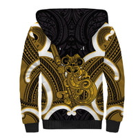 Kowhai Aotearoa Atua Tumatauenga Personalised Sherpa Hoodie Maori God Of War Tiki With Taiaha LT14 - Polynesian Pride
