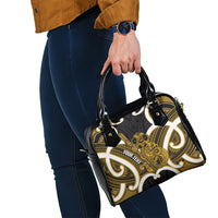 Kowhai Aotearoa Atua Tumatauenga Personalised Shoulder Handbag Maori God Of War Tiki With Taiaha LT14 - Polynesian Pride