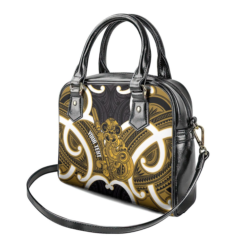 Kowhai Aotearoa Atua Tumatauenga Personalised Shoulder Handbag Maori God Of War Tiki With Taiaha LT14 - Polynesian Pride