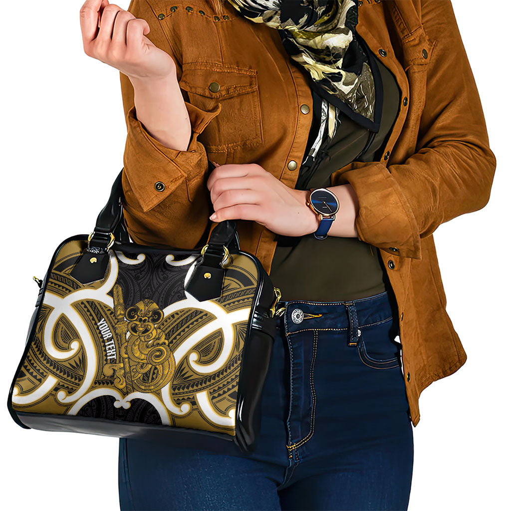 Kowhai Aotearoa Atua Tumatauenga Personalised Shoulder Handbag Maori God Of War Tiki With Taiaha LT14 - Polynesian Pride