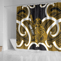Kowhai Aotearoa Atua Tumatauenga Personalised Shower Curtain Maori God Of War Tiki With Taiaha LT14 - Polynesian Pride