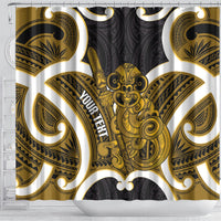 Kowhai Aotearoa Atua Tumatauenga Personalised Shower Curtain Maori God Of War Tiki With Taiaha LT14 - Polynesian Pride