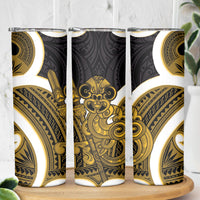 Kowhai Aotearoa Atua Tumatauenga Skinny Tumbler Maori God Of War Tiki With Taiaha LT14 - Polynesian Pride