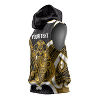Kowhai Aotearoa Atua Tumatauenga Personalised Sleeveless Hoodie Maori God Of War Tiki With Taiaha LT14 - Polynesian Pride