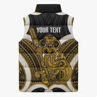 Kowhai Aotearoa Atua Tumatauenga Personalised Sleeveless Puffer Jacket Maori God Of War Tiki With Taiaha LT14 - Polynesian Pride