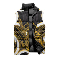 Kowhai Aotearoa Atua Tumatauenga Personalised Sleeveless Puffer Jacket Maori God Of War Tiki With Taiaha LT14 - Polynesian Pride