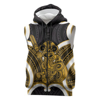 Kowhai Aotearoa Atua Tumatauenga Personalised Sleeveless Zip Hoodie Maori God Of War Tiki With Taiaha LT14 Yellow - Polynesian Pride