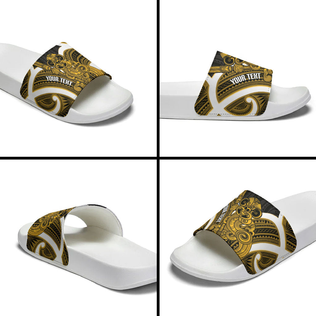 Kowhai Aotearoa Atua Tumatauenga Personalised Slide Sandals Maori God Of War Tiki With Taiaha LT14 - Polynesian Pride
