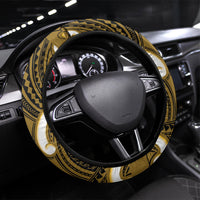 Kowhai Aotearoa Atua Tumatauenga Steering Wheel Cover Maori God Of War Tiki With Taiaha LT14 Universal Fit Yellow - Polynesian Pride