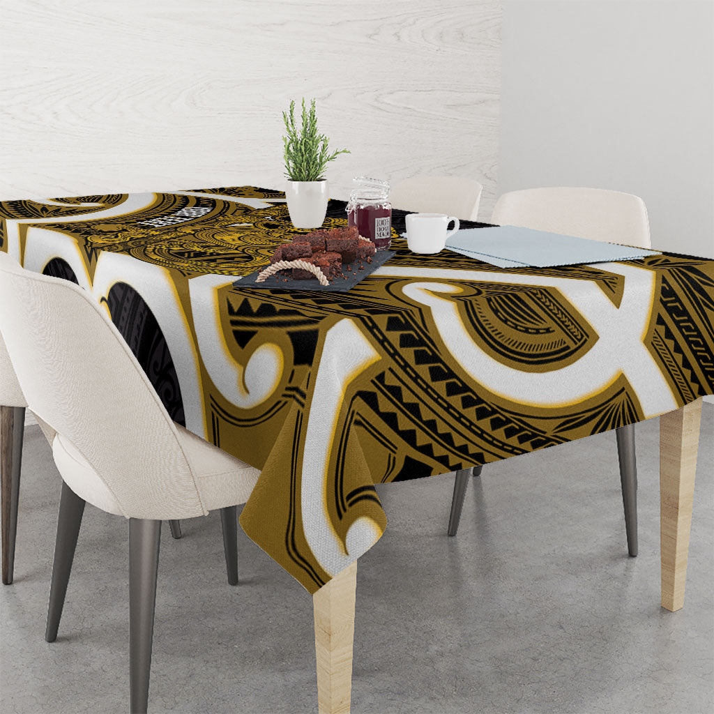 Kowhai Aotearoa Atua Tumatauenga Personalised Tablecloth Maori God Of War Tiki With Taiaha LT14 - Polynesian Pride