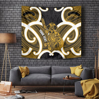 Kowhai Aotearoa Atua Tumatauenga Personalised Tapestry Maori God Of War Tiki With Taiaha LT14 Yellow - Polynesian Pride