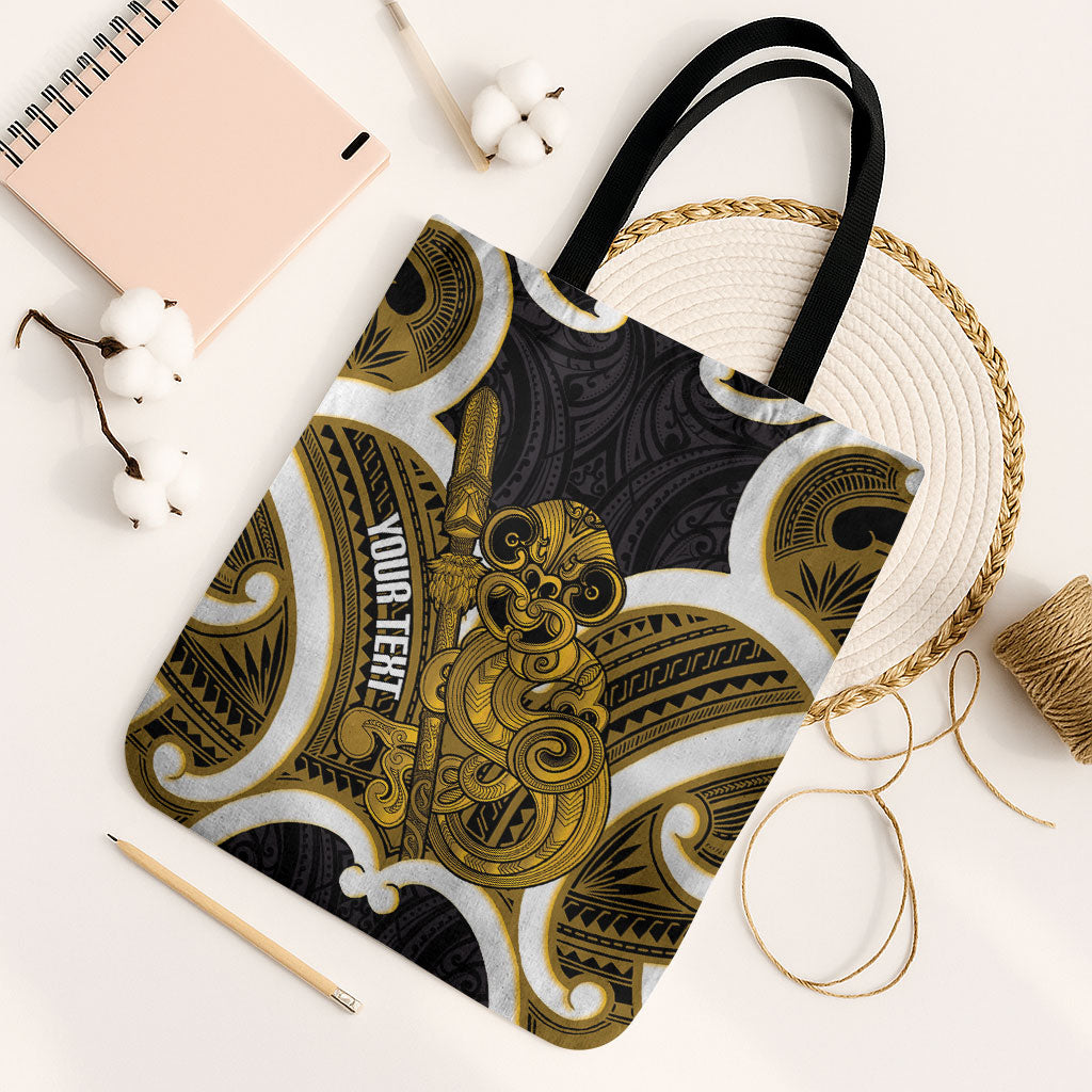 Kowhai Aotearoa Atua Tumatauenga Personalised Tote Bag Maori God Of War Tiki With Taiaha LT14 Black Strap One Size Yellow - Polynesian Pride
